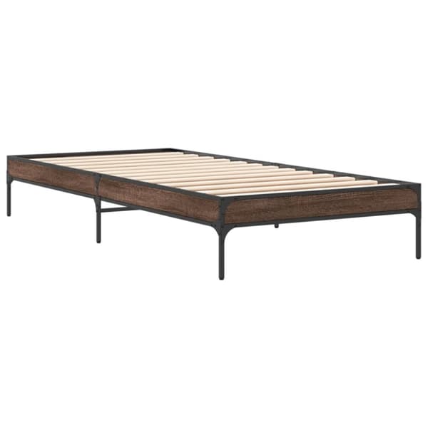 vidaXL sengeramme 90x200 cm konstrueret træ og metal brun egetræsfarve