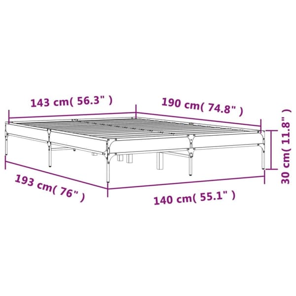 vidaXL Sengeramme sonoma eik 140x190 cm konstruert tre og metall