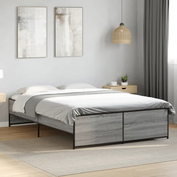 vidaXL Sengeramme grå sonoma 135x190 cm konstruert tre og metall