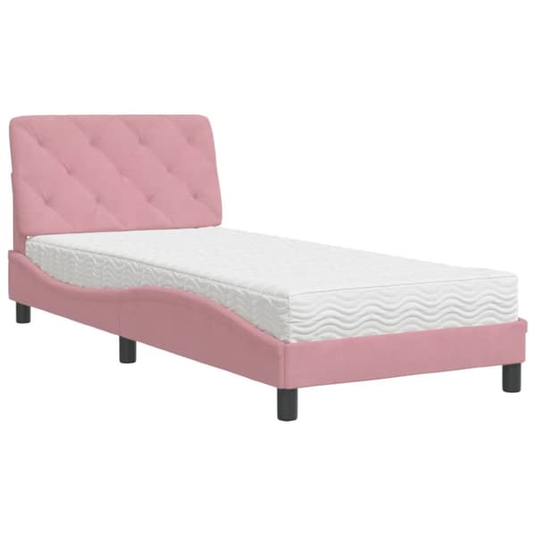 vidaXL seng med madras 90x200 cm velour lyserød
