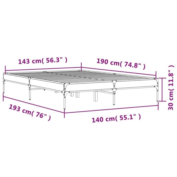 vidaXL sengestel 140x190 cm konstrueret træ og metal brun egetræsfarve