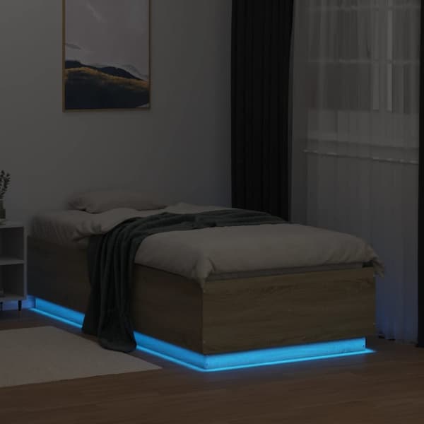 vidaXL Sengeramme med LED-lys sonoma eik 75x190 cm konstruert tre