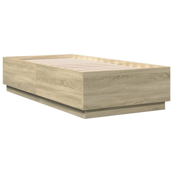 vidaXL Sängynrunko LED-valoilla Sonoma-tammi 75x190 cm tekninen puu