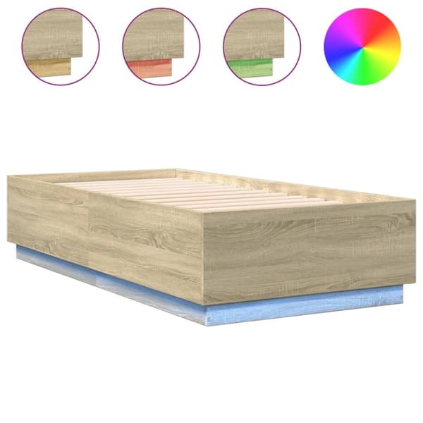 vidaXL Sängynrunko LED-valoilla Sonoma-tammi 75x190 cm tekninen puu