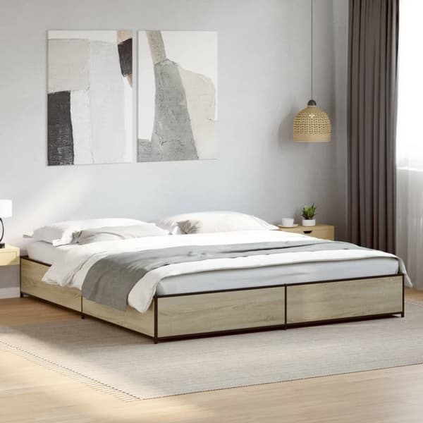vidaXL Sängynrunko Sonoma tammi 180x200 cm tekninen puu ja metalli