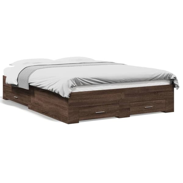 vidaXL Sengeramme med skuffer brun eik 135x190 cm konstruert tre