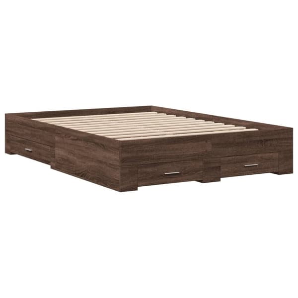 vidaXL Sengeramme med skuffer brun eik 135x190 cm konstruert tre
