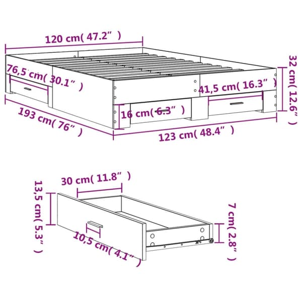 vidaXL Sengeramme med skuffer svart 120x190 cm konstruert tre