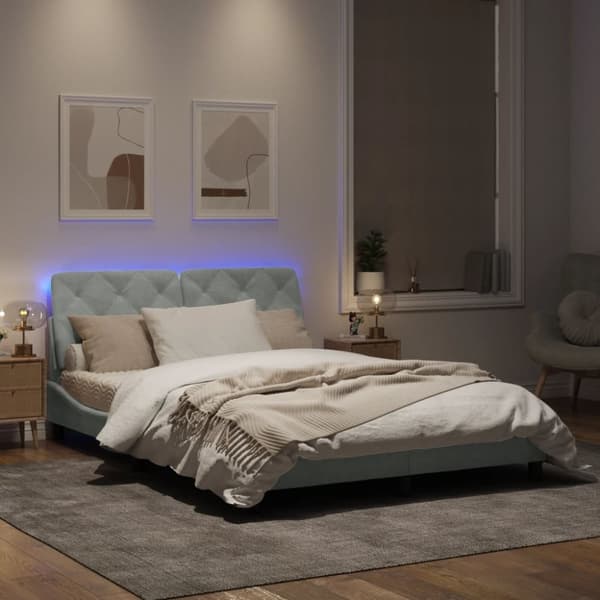 vidaXL sengeramme med LED-lys 160x200 cm velour lysegrå
