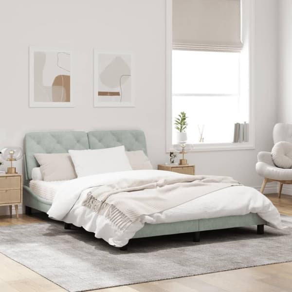 vidaXL sengeramme med LED-lys 160x200 cm velour lysegrå