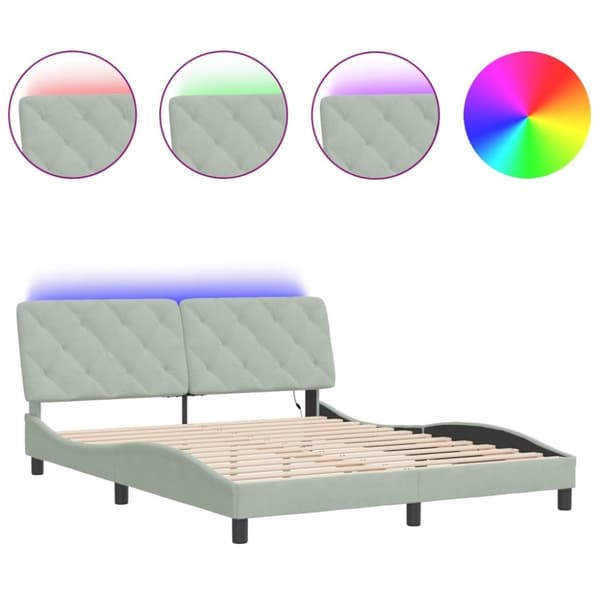 vidaXL sengeramme med LED-lys 160x200 cm velour lysegrå