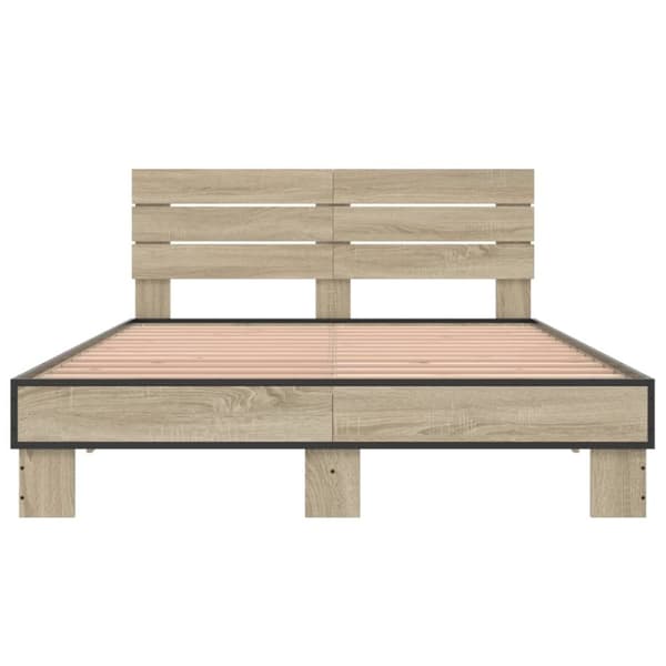 vidaXL Sängynrunko Sonoma-tammi 135x190 cm tekninen puu ja metalli