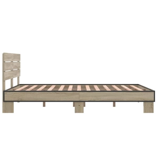 vidaXL Sängynrunko Sonoma-tammi 135x190 cm tekninen puu ja metalli
