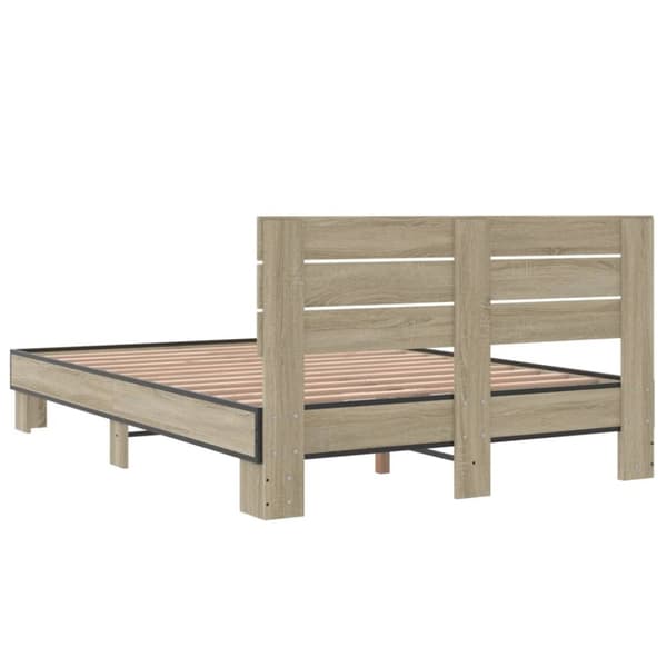 vidaXL Sängynrunko Sonoma-tammi 135x190 cm tekninen puu ja metalli