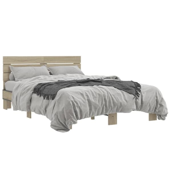 vidaXL Sängynrunko Sonoma-tammi 135x190 cm tekninen puu ja metalli