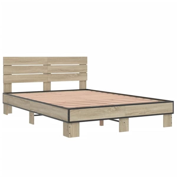vidaXL Sängynrunko Sonoma-tammi 135x190 cm tekninen puu ja metalli