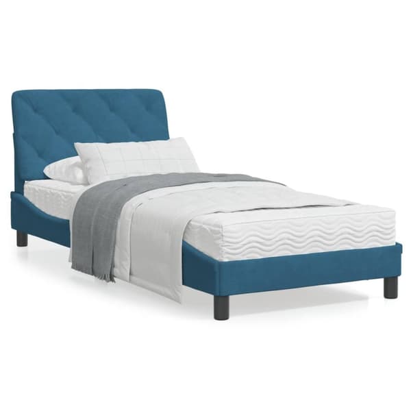 vidaXL sengeramme med LED-lys 90x200 cm velour blå