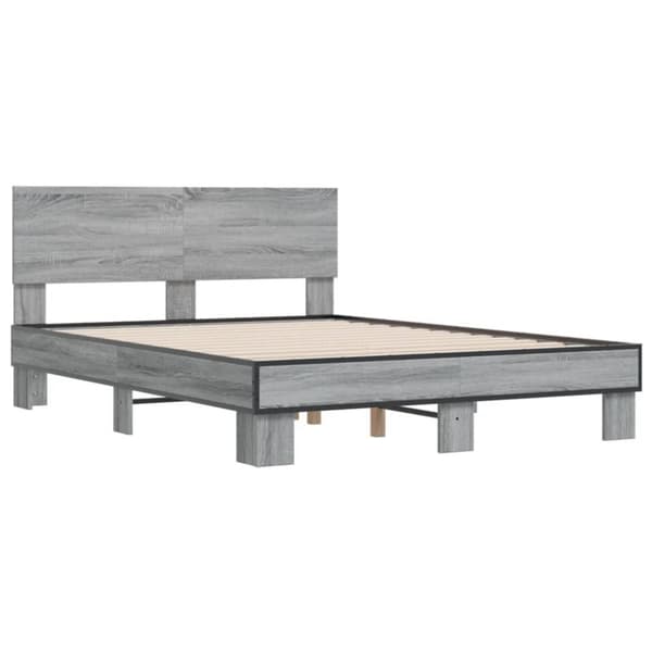 vidaXL Sängynrunko harmaa Sonoma 135x190 cm tekninen puu ja metalli
