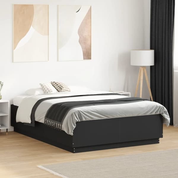 vidaXL sengestel 135x190 cm konstrueret træ sort