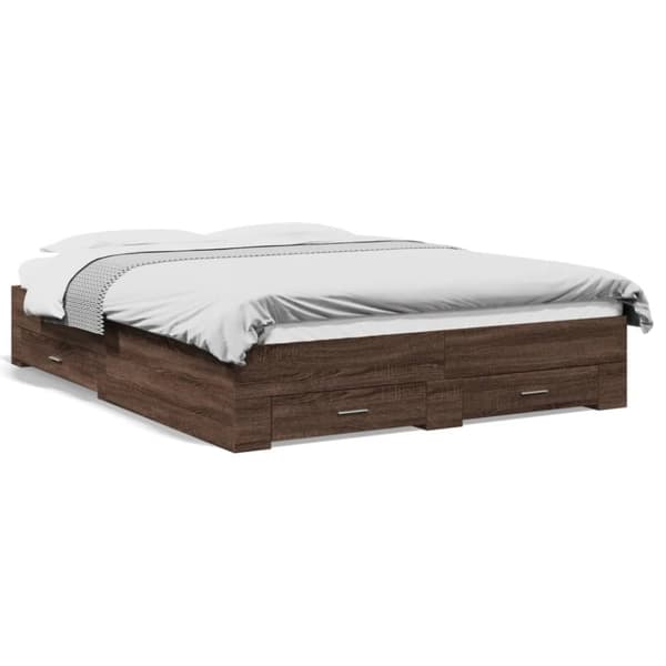 vidaXL sengeramme med skuffer 160x200 cm konstrueret træ brunt eg