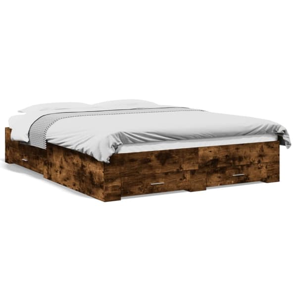 vidaXL sengeramme med skuffer 160x200 cm konstrueret træ røget eg