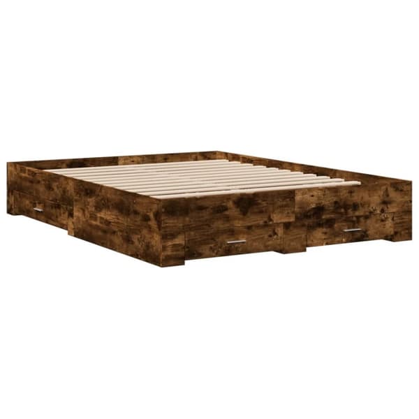 vidaXL sengeramme med skuffer 160x200 cm konstrueret træ røget eg