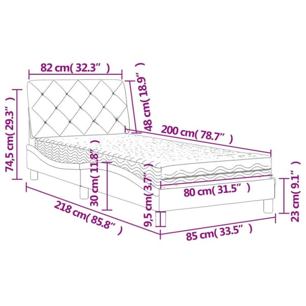 vidaXL seng med madras 80x200 cm velour sort
