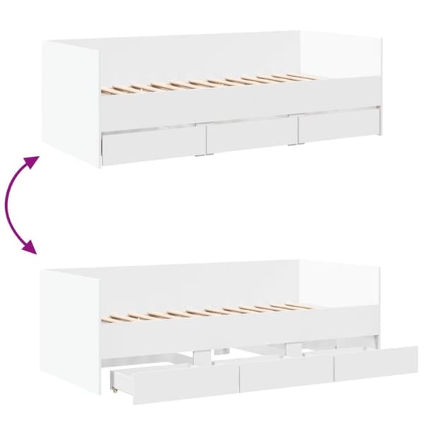 vidaXL Dagseng med skuffer uten Madrass Hvit 90x200 cm