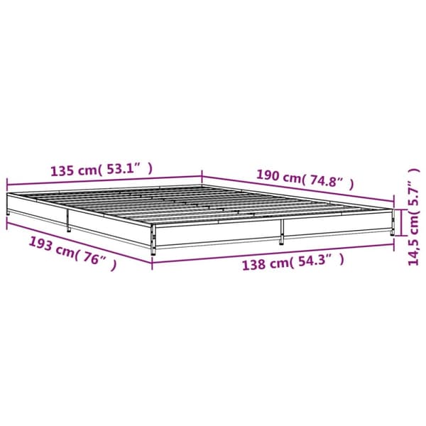 vidaXL Sengeramme grå sonoma 135x190 cm konstruert tre og metall