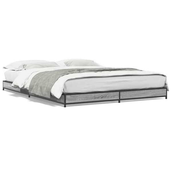 vidaXL Sengeramme grå sonoma 135x190 cm konstruert tre og metall