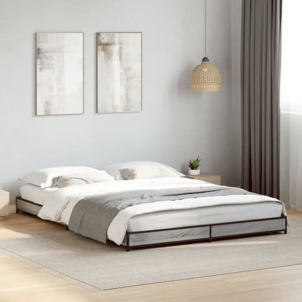 vidaXL Sengeramme grå sonoma 135x190 cm konstruert tre og metall