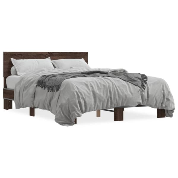 vidaXL Sängynrunko ruskea tammi 140x190 cm tekninen puu ja metalli
