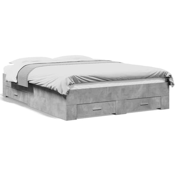 vidaXL Sängynrunko laatikoilla betoninharmaa 135x190 cm tekninen puu