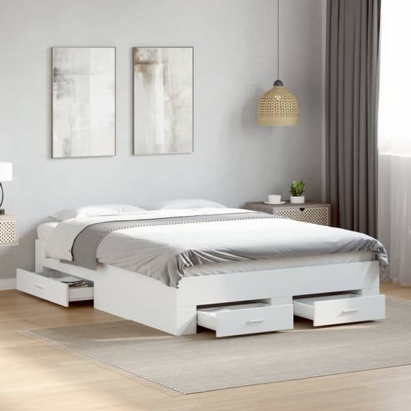 vidaXL Sengeramme med skuffer hvit 140x190 cm konstruert tre