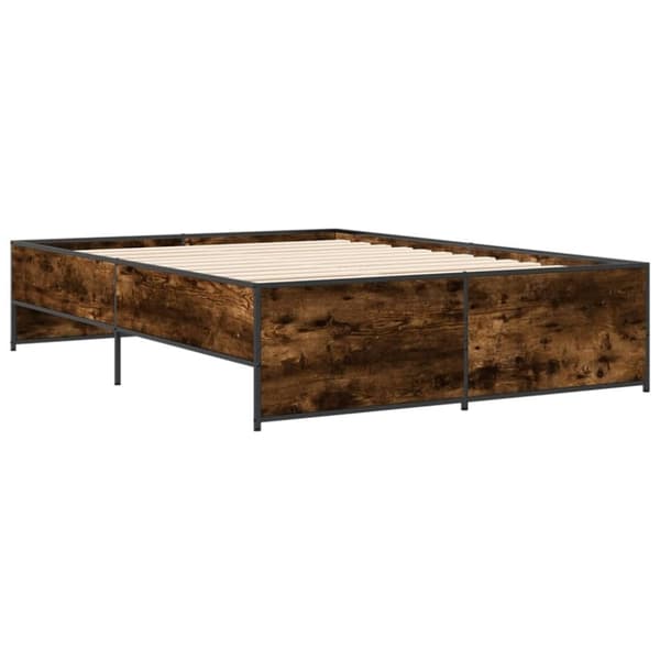 vidaXL Sengeramme røkt eik 135x190 cm konstruert tre og metall