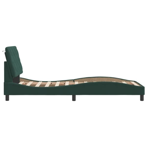 vidaXL sengeramme med LED-lys 90x200 cm velour mørkegrøn