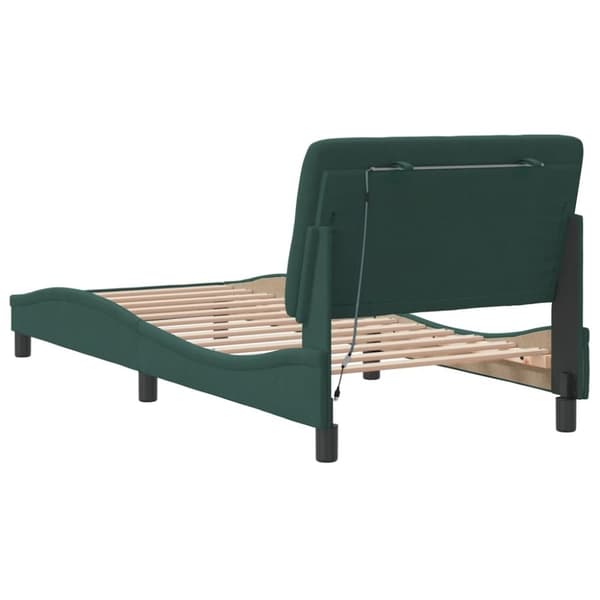 vidaXL sengeramme med LED-lys 90x200 cm velour mørkegrøn
