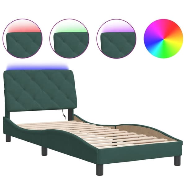 vidaXL sengeramme med LED-lys 90x200 cm velour mørkegrøn