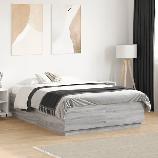 vidaXL Sängynrunko harmaa Sonoma 135x190 cm tekninen puu
