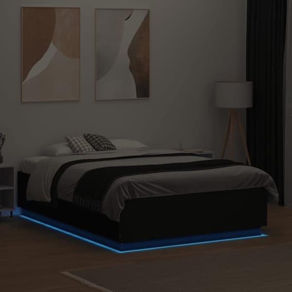 vidaXL sengeramme med LED-lys 135x190 cm konstrueret træ sort