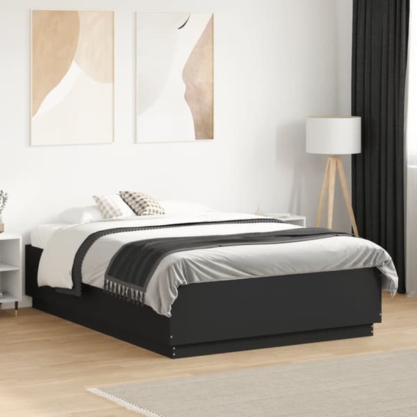 vidaXL sengeramme med LED-lys 135x190 cm konstrueret træ sort