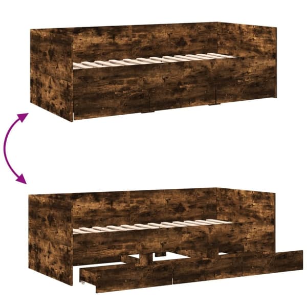 vidaXL Vuodesohva laatikoilla ei patjaa savutammi 90x200 cm