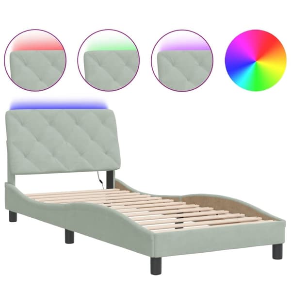 vidaXL sengeramme med LED-lys 90x190 cm velour lysegrå