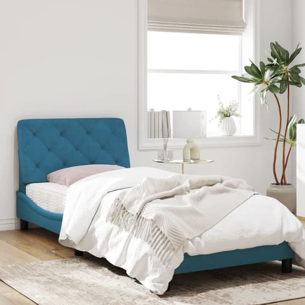 vidaXL sengeramme med sengegavl 90x190 cm fløjl blå