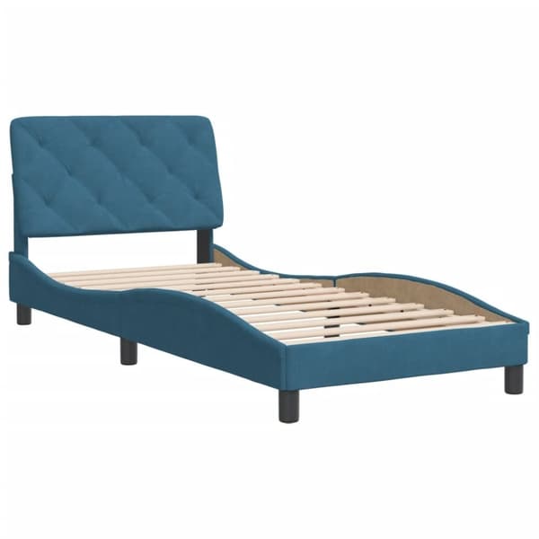 vidaXL sengeramme med sengegavl 90x190 cm fløjl blå