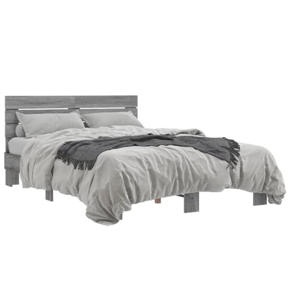 vidaXL Sängynrunko harmaa Sonoma 135x190 cm tekninen puu ja metalli