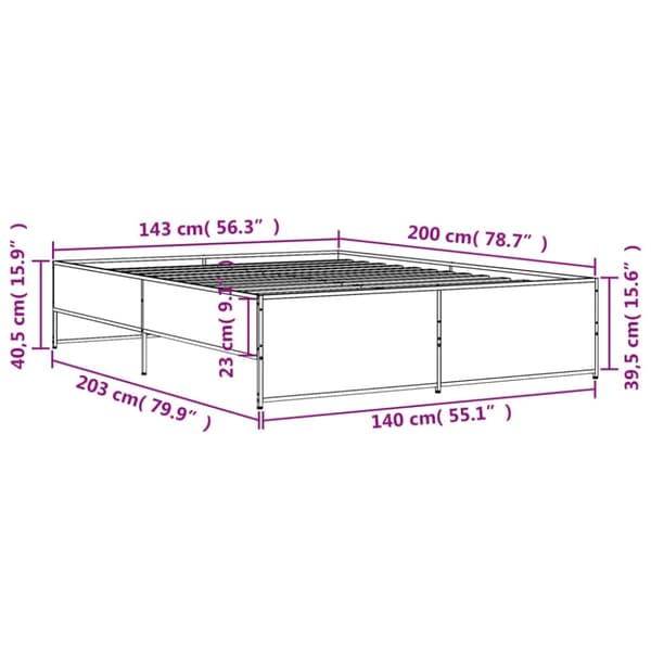 vidaXL Sengeramme grå sonoma 140x200 cm konstruert tre og metall