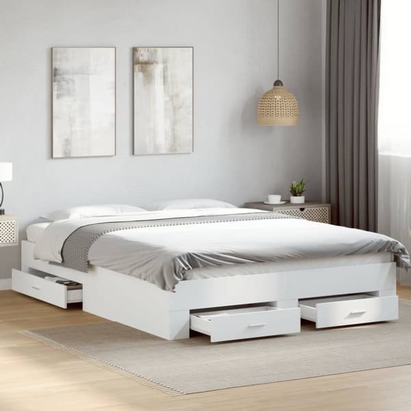 vidaXL Sängram med lådor vit 160x200 cm konstruerat trä