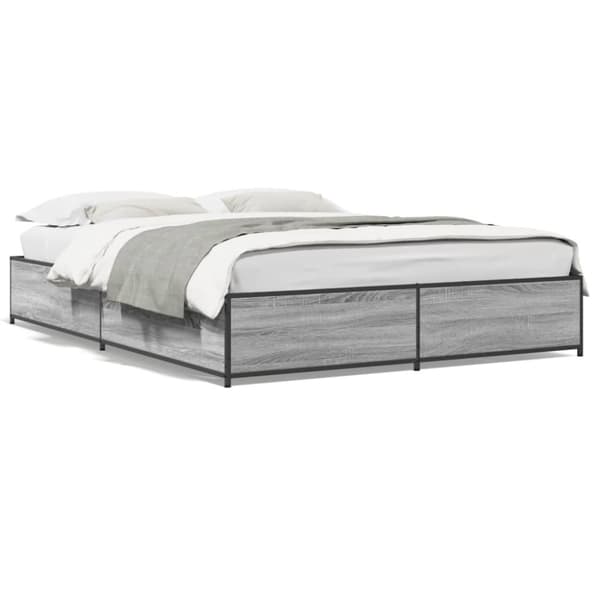 vidaXL Sengeramme grå sonoma 120x190 cm konstruert tre og metall