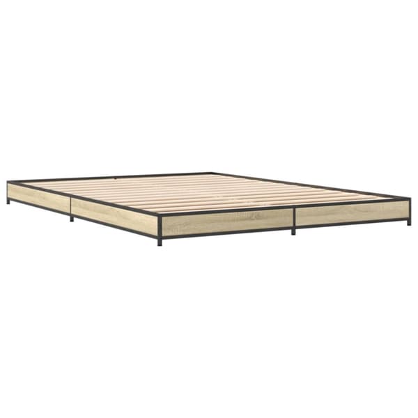 vidaXL sengestel 135x190 cm konstrueret træ og metal sonoma-eg